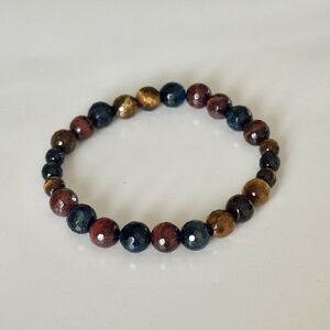 Chic Beaded Bracelet in Red, Blue, and Brown